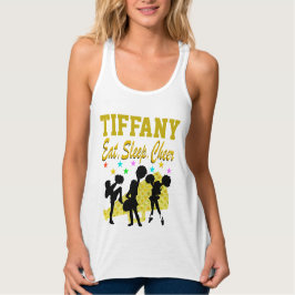 PERSONLIG EAT, SLEEP, CHEER-TANKTOP LINNE MED RACERBACK 