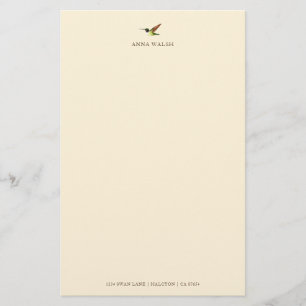 Personlig Ecru Anna's Hummingbird Stationery Brevpapper