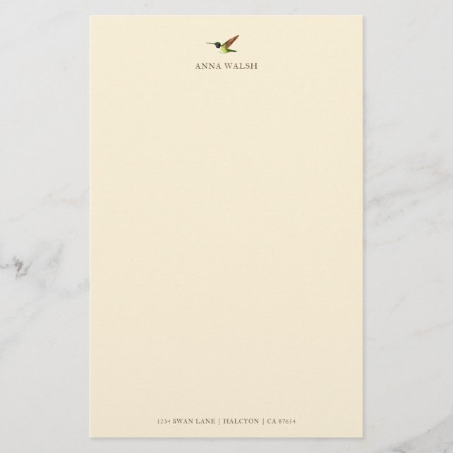 Personlig Ecru Anna's Hummingbird Stationery Brevpapper (Framsida)