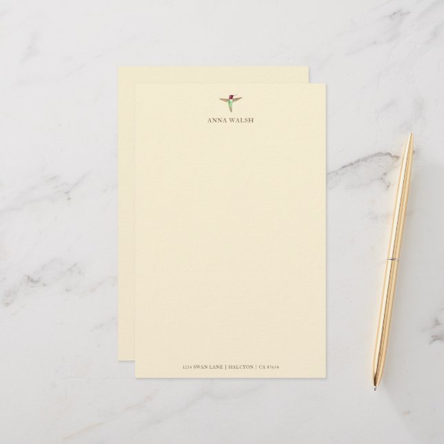 Personlig Ecru Hummingbird Stationery Brevpapper (Fram/Back In Situ)