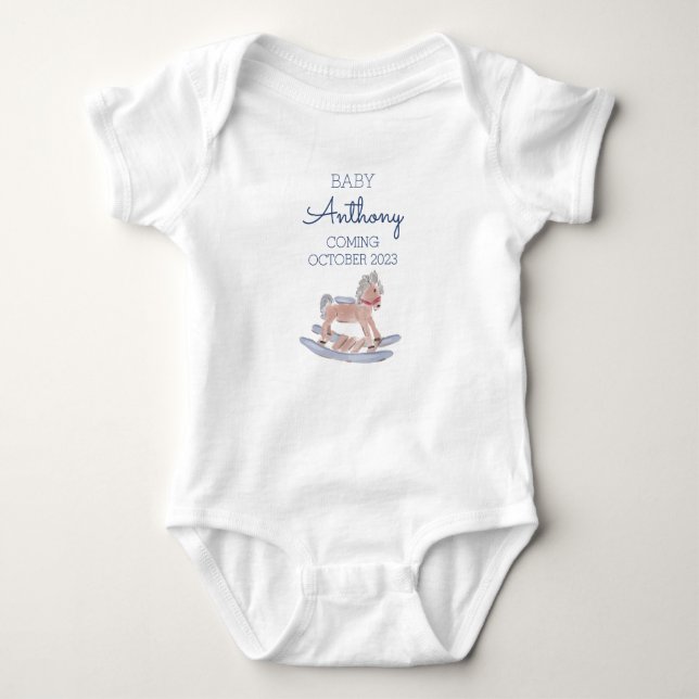 Personlig Efternamn Baby Announcement Horse BL T Shirt (Framsida)