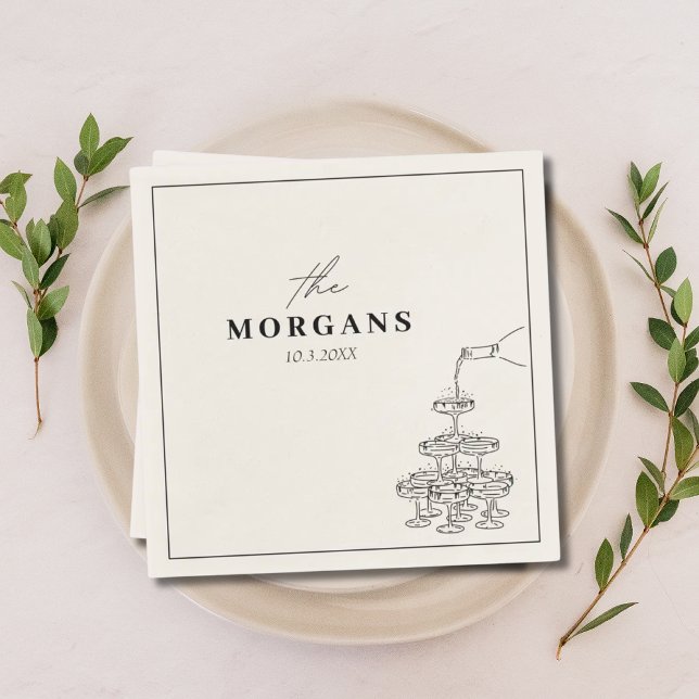 Personlig Efternamn Champagne Sketch Napkins Pappersservett (Skapare uppladdad)