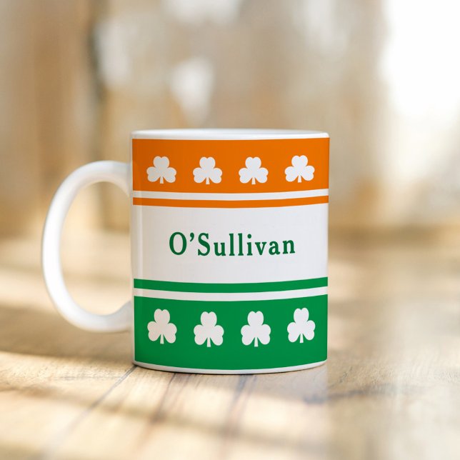 Personlig Efternamn Irland Flagga Färg Kaffemugg (Skapare uppladdad)