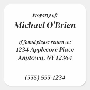 Personlig Egendom i Anpassningsbar Information Fyrkantigt Klistermärke