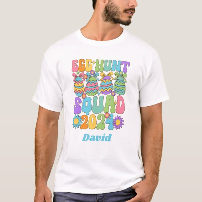Personlig Egghunt Squad Retro Skriv ut T-shirt (Framsida)