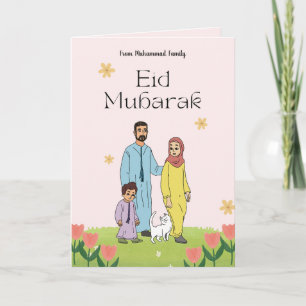 Personlig Eid Mubarak Card Muslim Family & Cat Kort