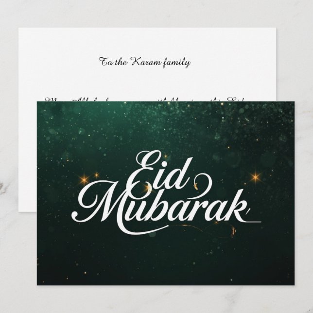 Personlig Eid Mubarak Elegant Modern kort (Fram/baksida)