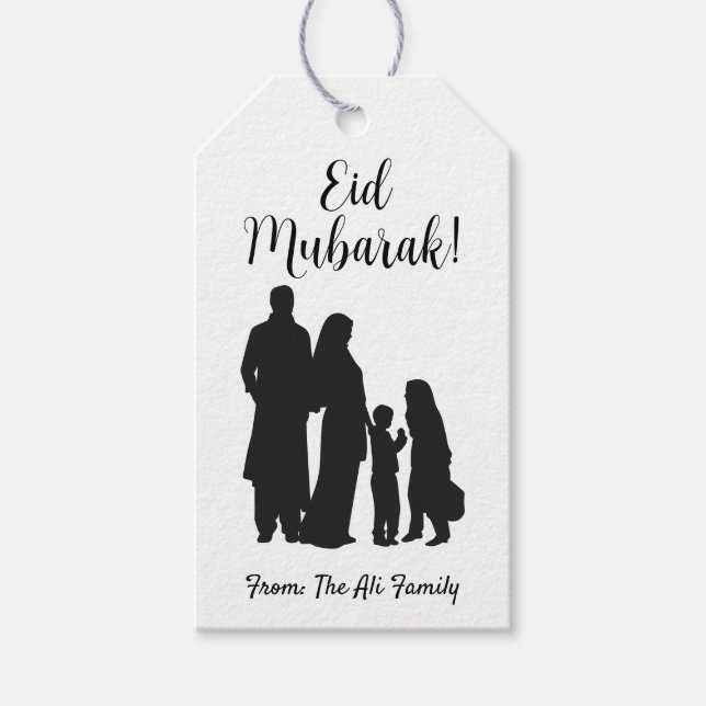 Personlig Eid Mubarak Gift-Märkre - Familj med 4 Presentetikett (Framsidan)