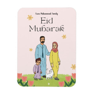 Personlig Eid Mubarak Muslim Family & Pet Cat Magnet