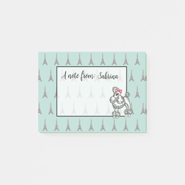 Personlig Eiffel Torn Fransk Pudel Anteckningsbloc Post-it Block (Framsida)