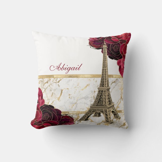 Personlig Eiffel Torn Guld, Vita Marble Ro Kudde (Framsida)