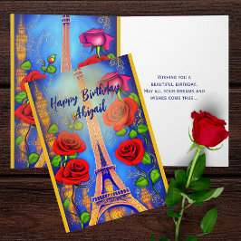 Personlig Eiffel Torn Night i Paris Birthday Kort