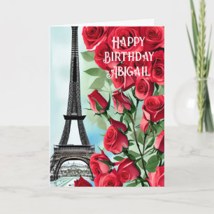 Personlig Eiffel Torn Röd ros födelsedag Kort