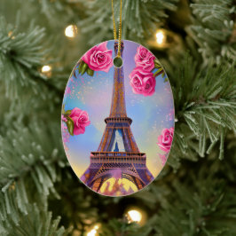Personlig Eiffel Torn Rosa ros Chic jul Julgransprydnad Keramik