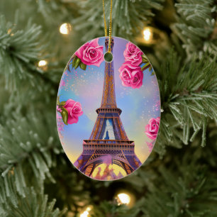 Personlig Eiffel Torn Rosa ros Chic jul Julgransprydnad Keramik