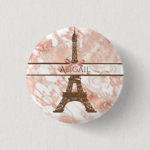 Personlig Eiffel Torn White, Ro Guld Marble Knapp