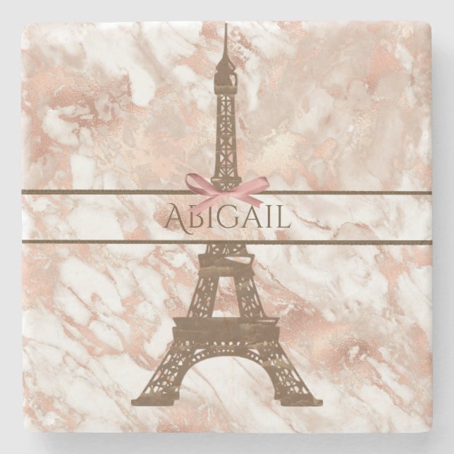 Personlig Eiffel Torn White, Ro Guld Marble Stenunderlägg (Framsidan)
