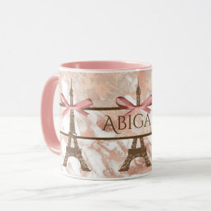 Personlig Eiffel Torn White, Rosa ros Marble Mugg
