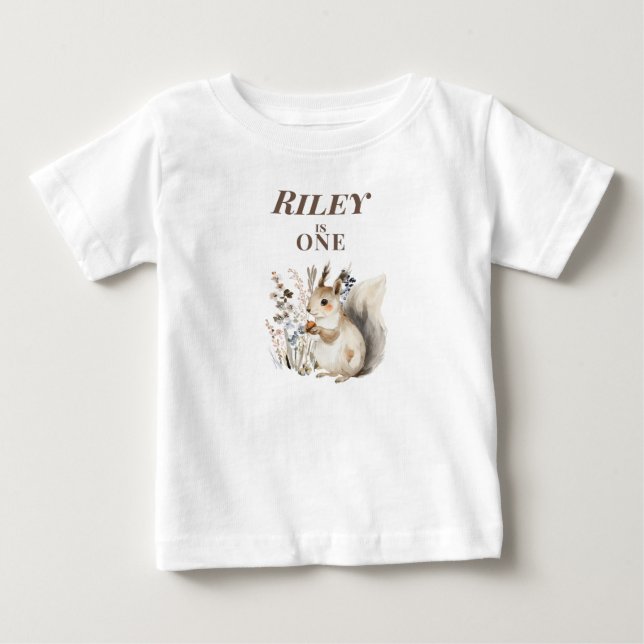Personlig Ekorre 1-årsdag  Baby T-Shirt (Framsida)