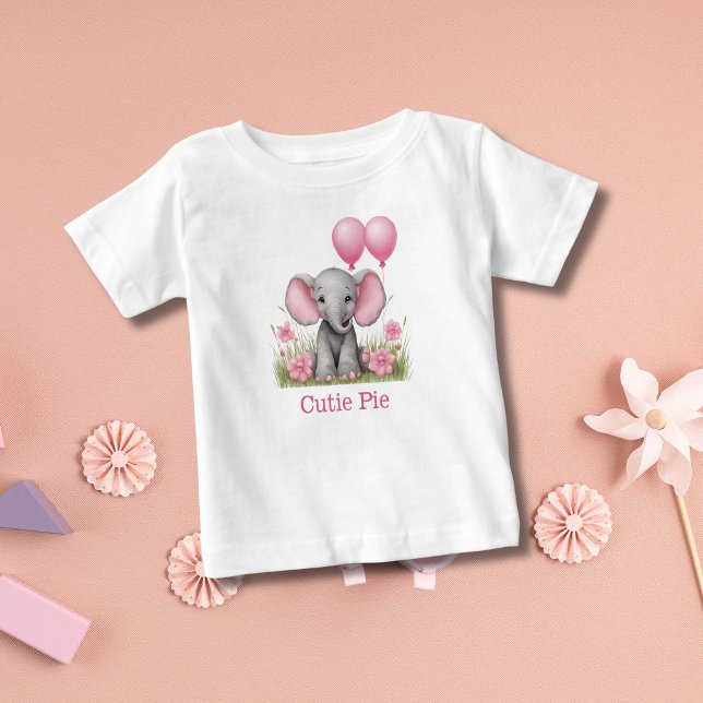 Personlig Elefant Babypresent Rosa Baby Shower Pre T Shirt (Personalized Baby Elephant Pink Gray Little Girls T-shirt. Baby shower gift for little girl)