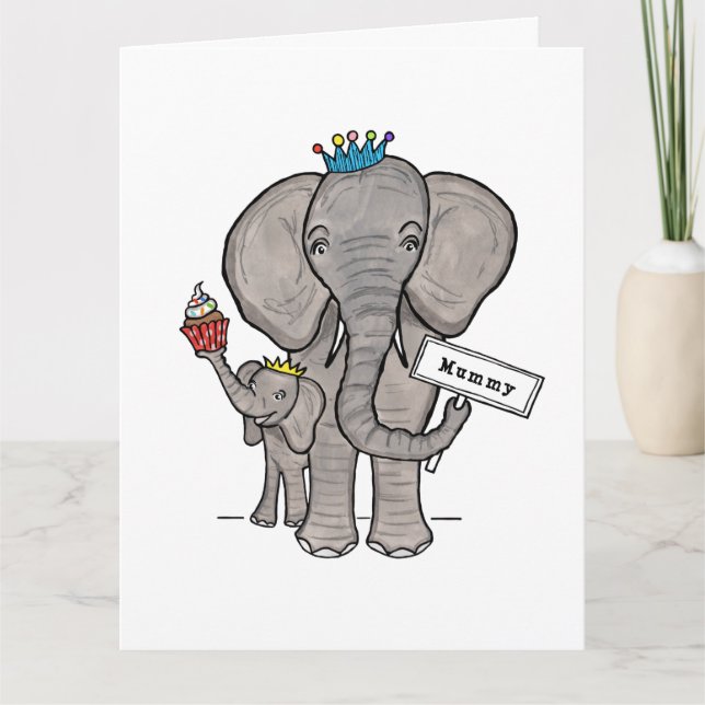 Personlig elefant- och bebismorsdagskort kort (Framsida)