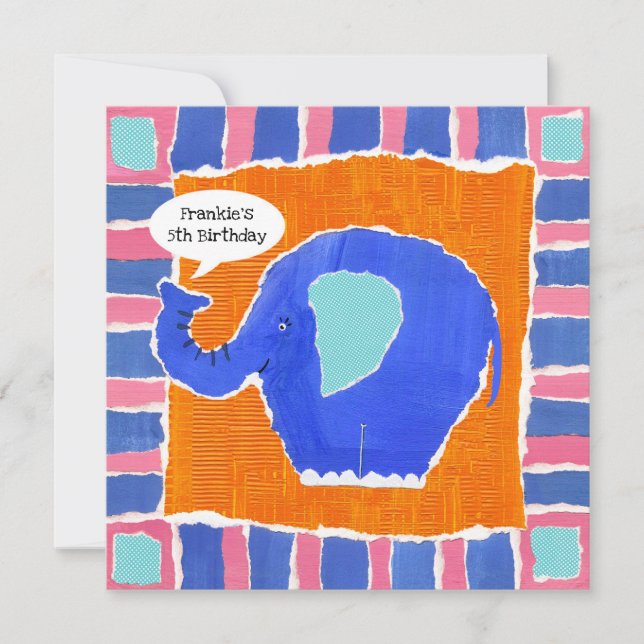 Personlig elefantfödelsedagsinbjudan (Framsida)