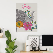 Personlig elefantnamn Poster för barnrum
