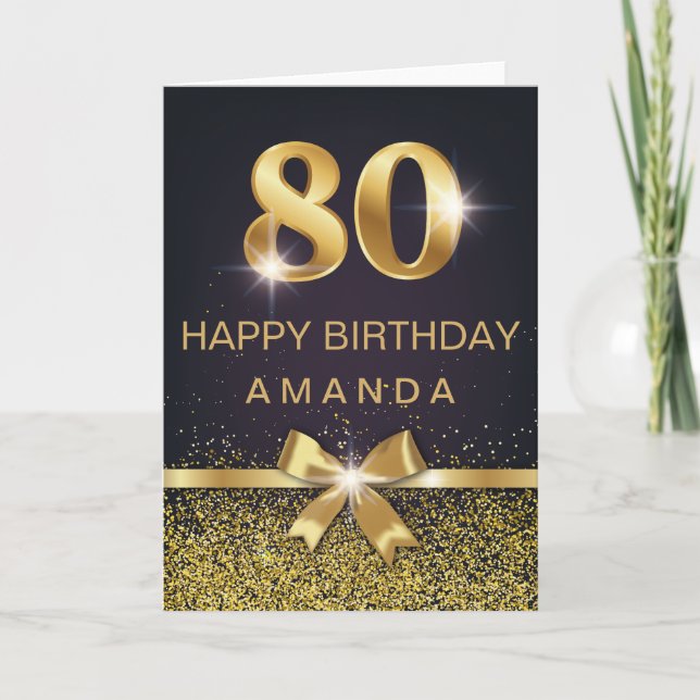 Personlig Elegant 80 födelsedag Guld Glitter Kort (Framsida)