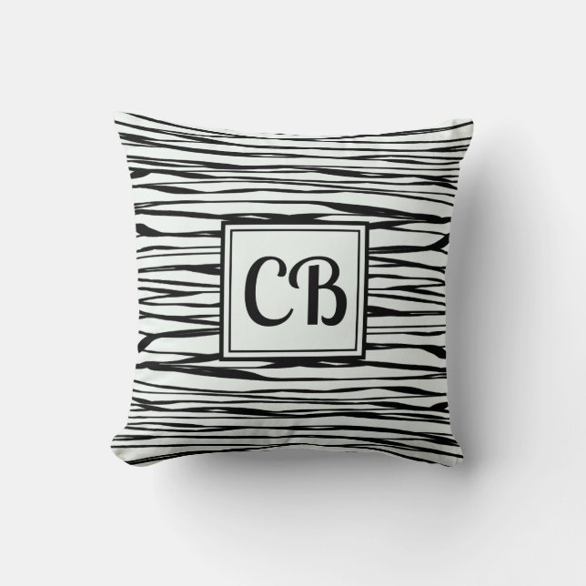 Personlig Elegant Abstrakt Black Monogram Snö Kudde (Framsida)