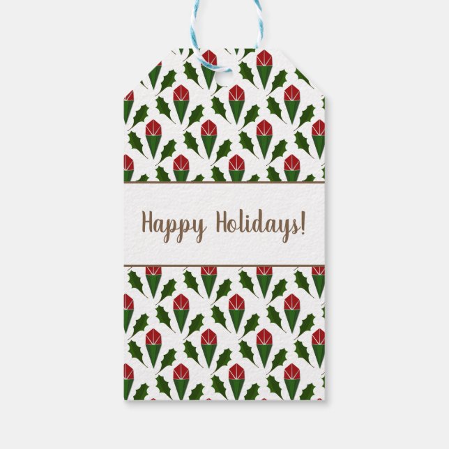 Personlig Elegant Abstrakt Röd ros & Holly Presentetikett (Baksidan)