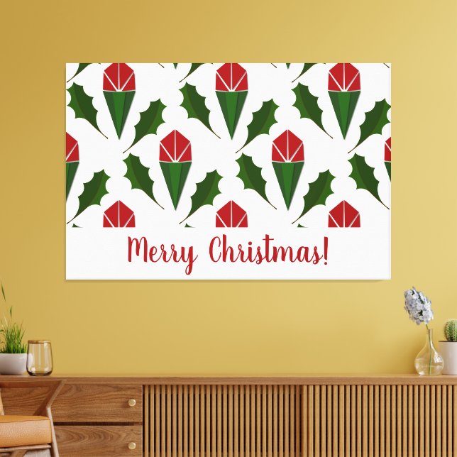 Personlig Elegant Abstrakt Röd ros och Holly Canvastryck (Insitu (Vardagsrum))