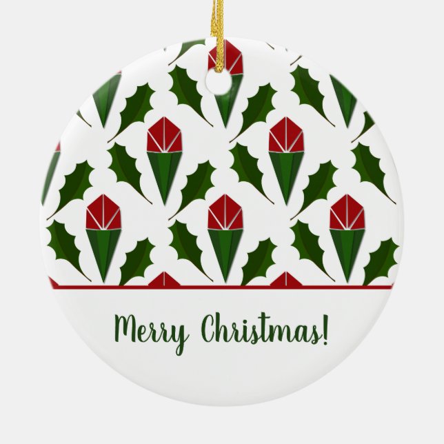 Personlig Elegant Abstrakt Röd ros och Holly Julgransprydnad Keramik (Baksidan)