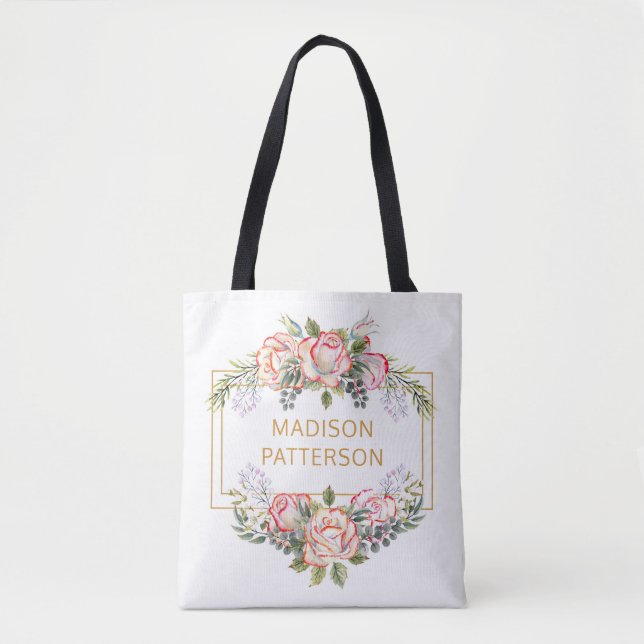 Personlig Elegant Akvarell Blommig Chic Tygkasse (Framsida)
