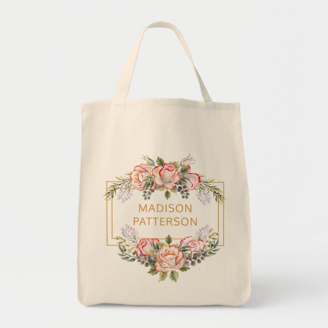 Personlig Elegant Akvarell Blommig Chic Tygkasse (Framsidan)
