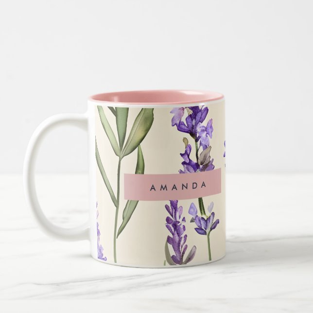 Personlig Elegant Akvarell Lavendel Två-Tonad Mugg (Vänster)