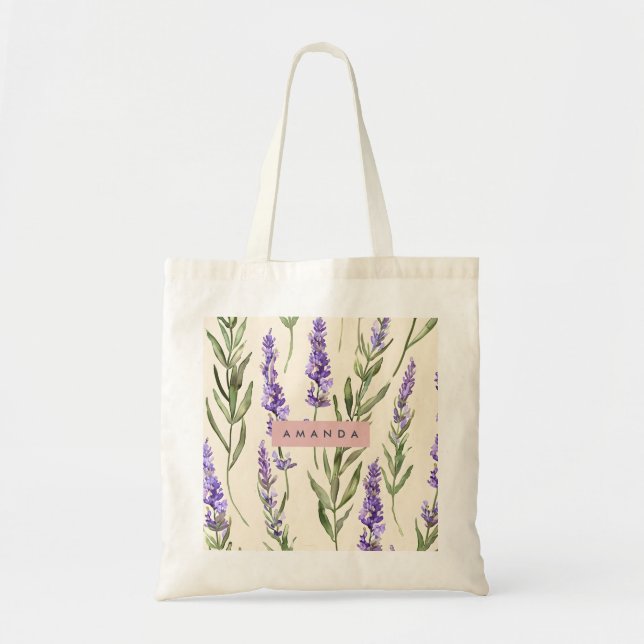 Personlig Elegant Akvarell Lavendel Tygkasse (Framsidan)