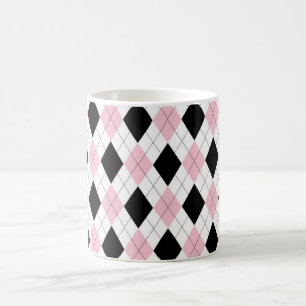 Personlig Elegant Argyle Mönster Rosa & Black Kaffemugg