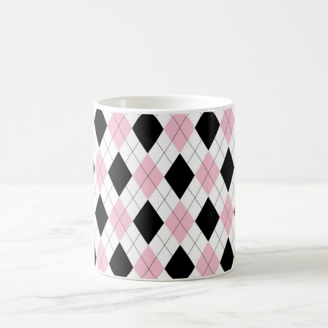 Personlig Elegant Argyle Mönster Rosa & Black Kaffemugg (Center)