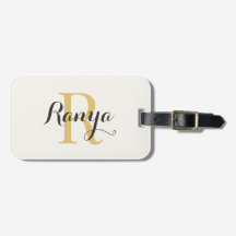 Personlig Elegant Bagageetikett - Guldmonogram