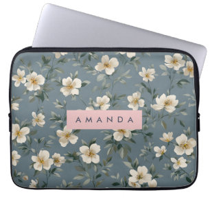 Personlig Elegant Blå Mandelblomning Laptop Fodral