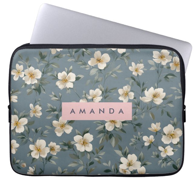 Personlig Elegant Blå Mandelblomning Laptop Fodral (Framsidan)
