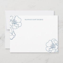 Personlig Elegant Blå Modern Linje Konst Blomma Anteckningskort