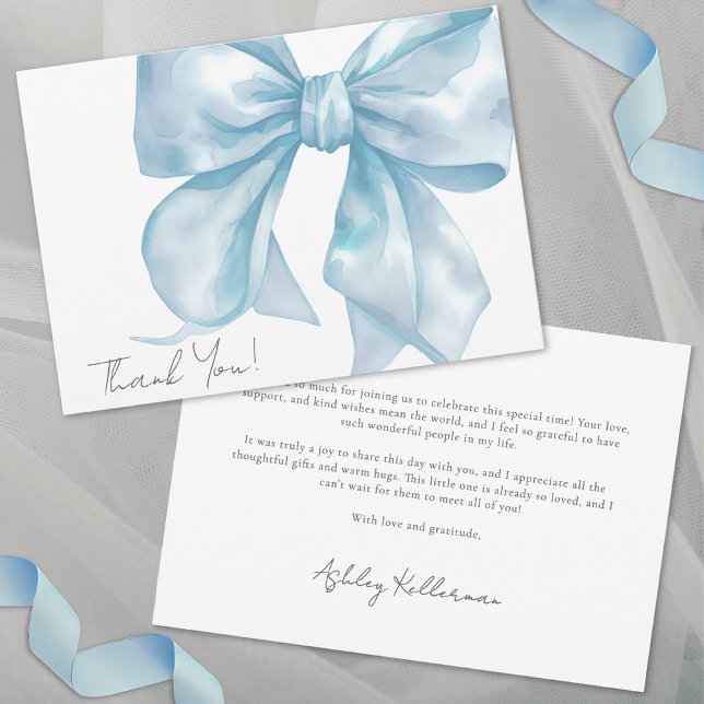 Personlig Elegant Blå Slinga Tackar Kort (Personalized Elegant Blue Bow Thank You)