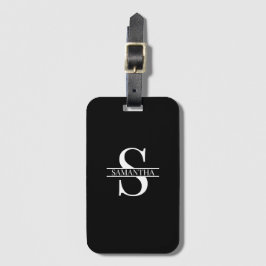Personlig Elegant Black and White Monogram Namn Bagagebricka