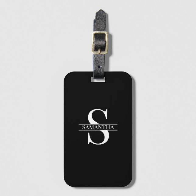 Personlig Elegant Black and White Monogram Namn Bagagebricka (Framsida vertikal)