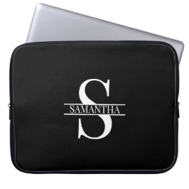 Personlig Elegant Black and White Monogram Namn Laptop Fodral