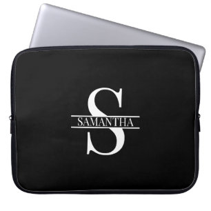 Personlig Elegant Black and White Monogram Namn Laptop Fodral