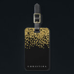 Personlig Elegant Black Faux Guld Confetti Bagagebricka<br><div class="desc">Personlig Elegant Black Faux Guld Confetti</div>
