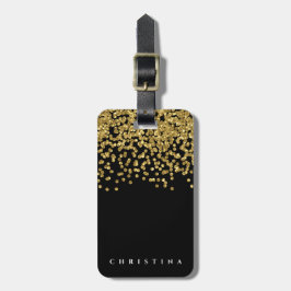 Personlig Elegant Black Faux Guld Confetti Bagagebricka