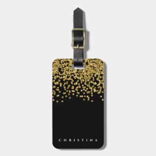 Personlig Elegant Black Faux Guld Confetti Bagagebricka